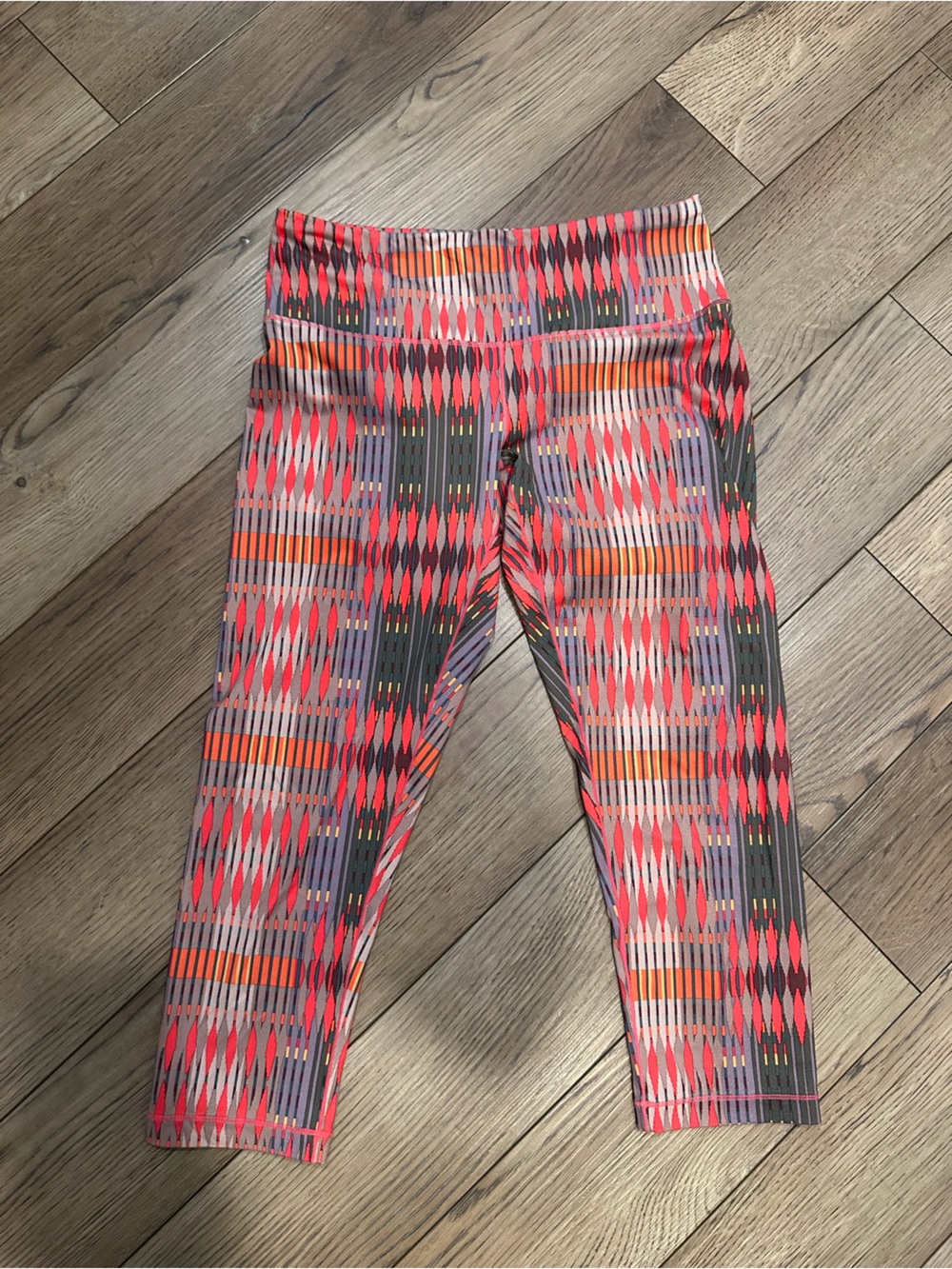 Prana Coral, Orange and Gray Geometric Cropped Leggings